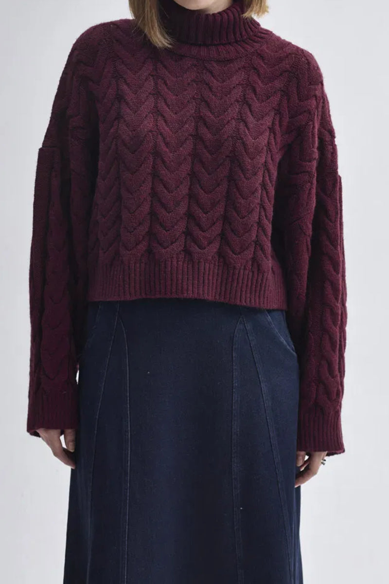 Pull court à col roulé - Bordeaux