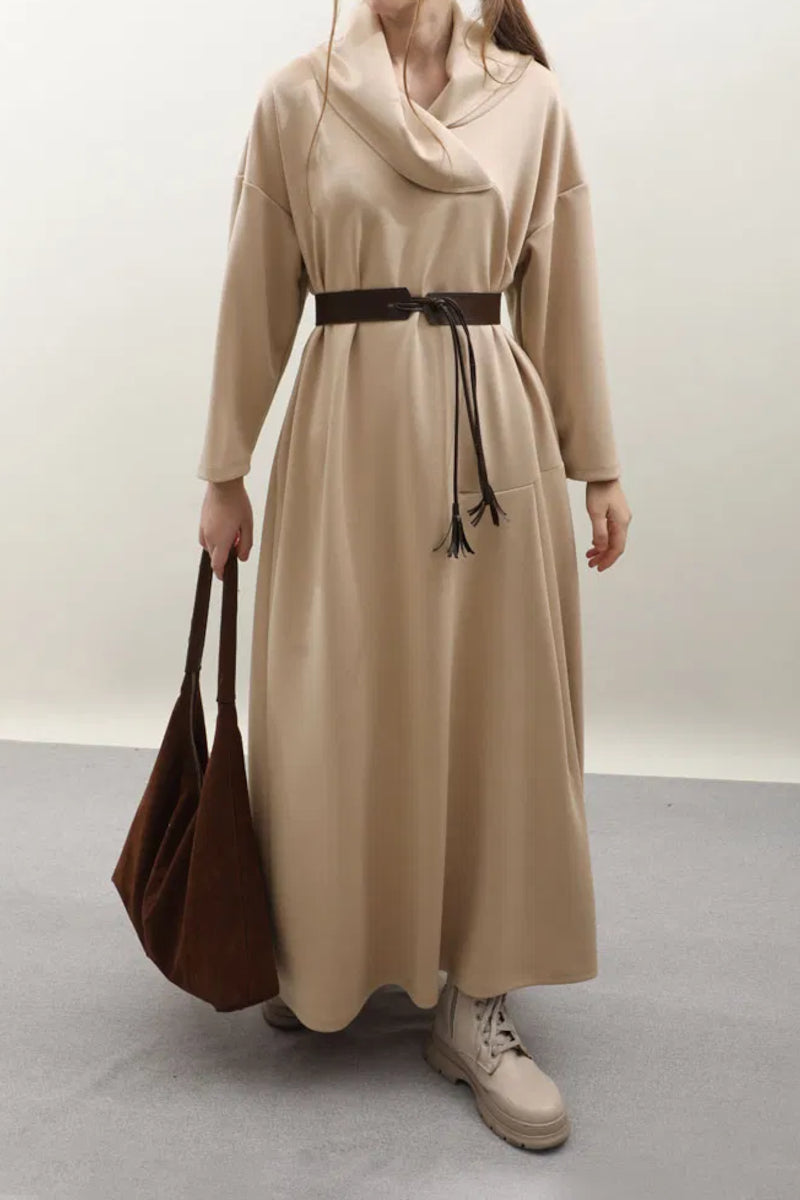 Robe en modal à col châle en V – Taupe