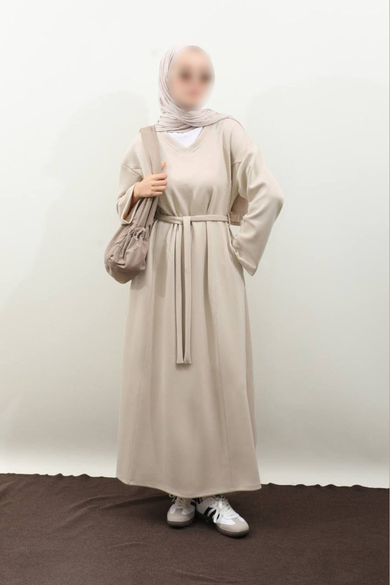 Robe sweat-shirt noire à col V - Crème