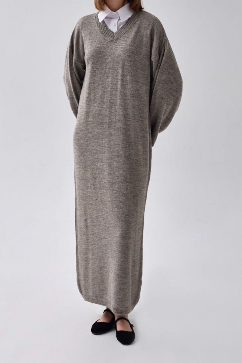 Robe en maille à col V Terre