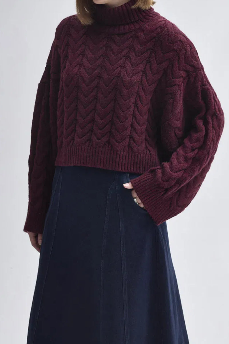 Pull court à col roulé - Bordeaux