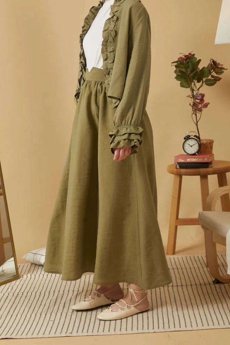 Jupe froncée en modal – kaki