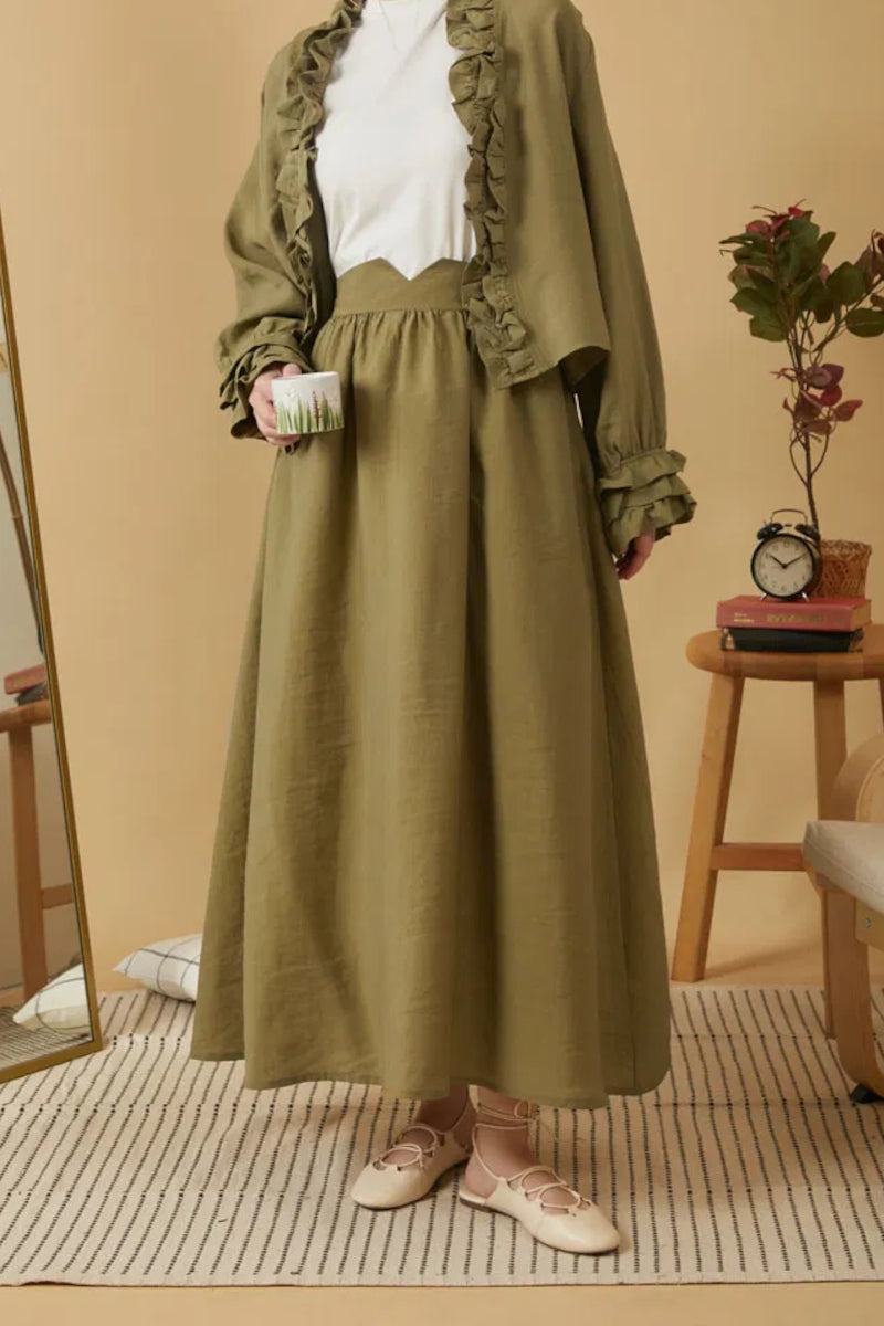 Jupe froncée en modal – kaki