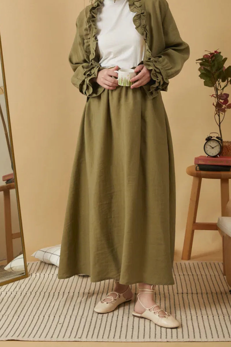 Jupe froncée en modal – kaki