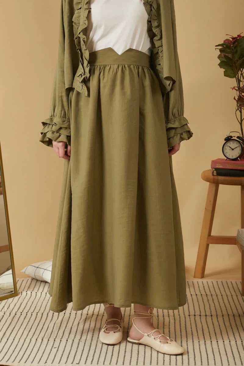 Jupe froncée en modal – kaki