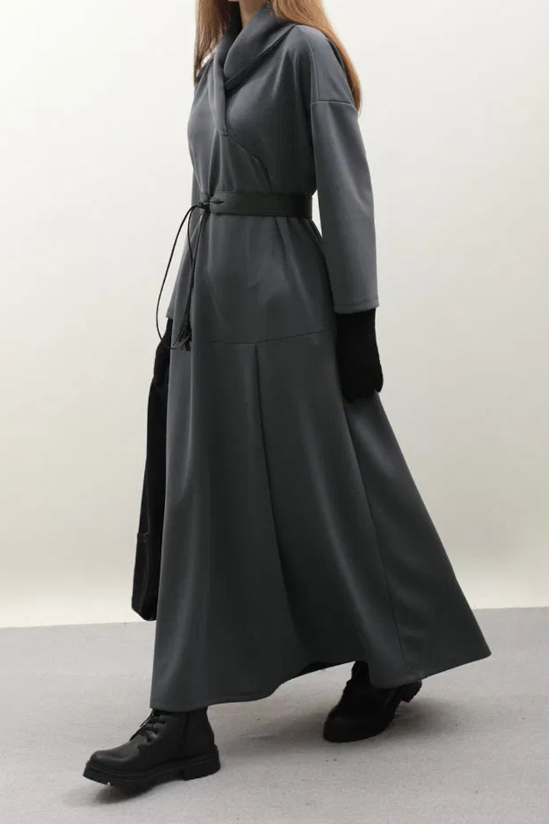 Robe en modal à col châle en V – anthracite