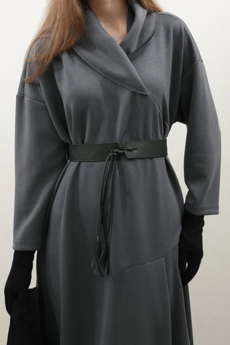 Robe en modal à col châle en V – anthracite