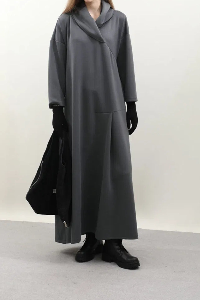 Robe en modal à col châle en V – anthracite