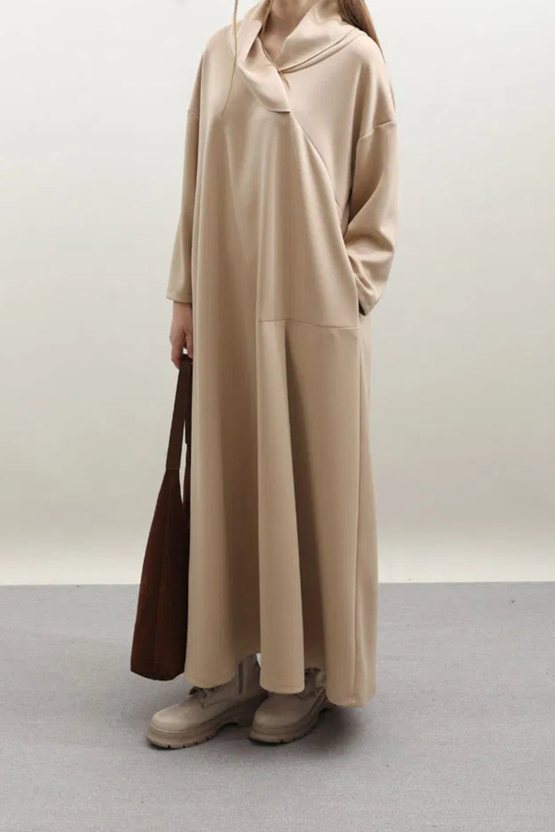 Robe en modal à col châle en V – Taupe