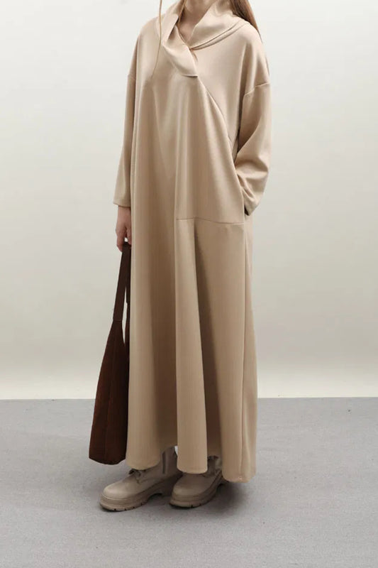 Robe en modal à col châle en V – Taupe