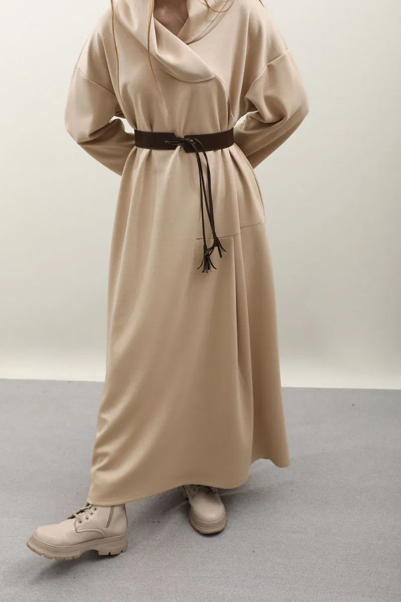 Robe en modal à col châle en V – Taupe