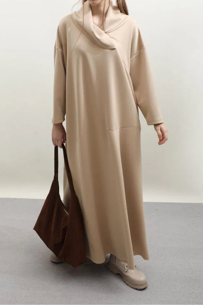 Robe en modal à col châle en V – Taupe