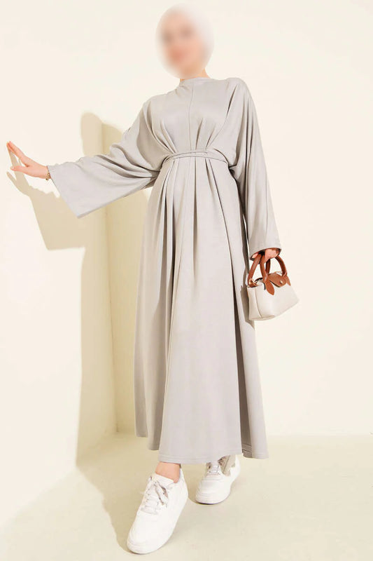 Robe ample à taille élastiquée avec cordon de serrage, grise