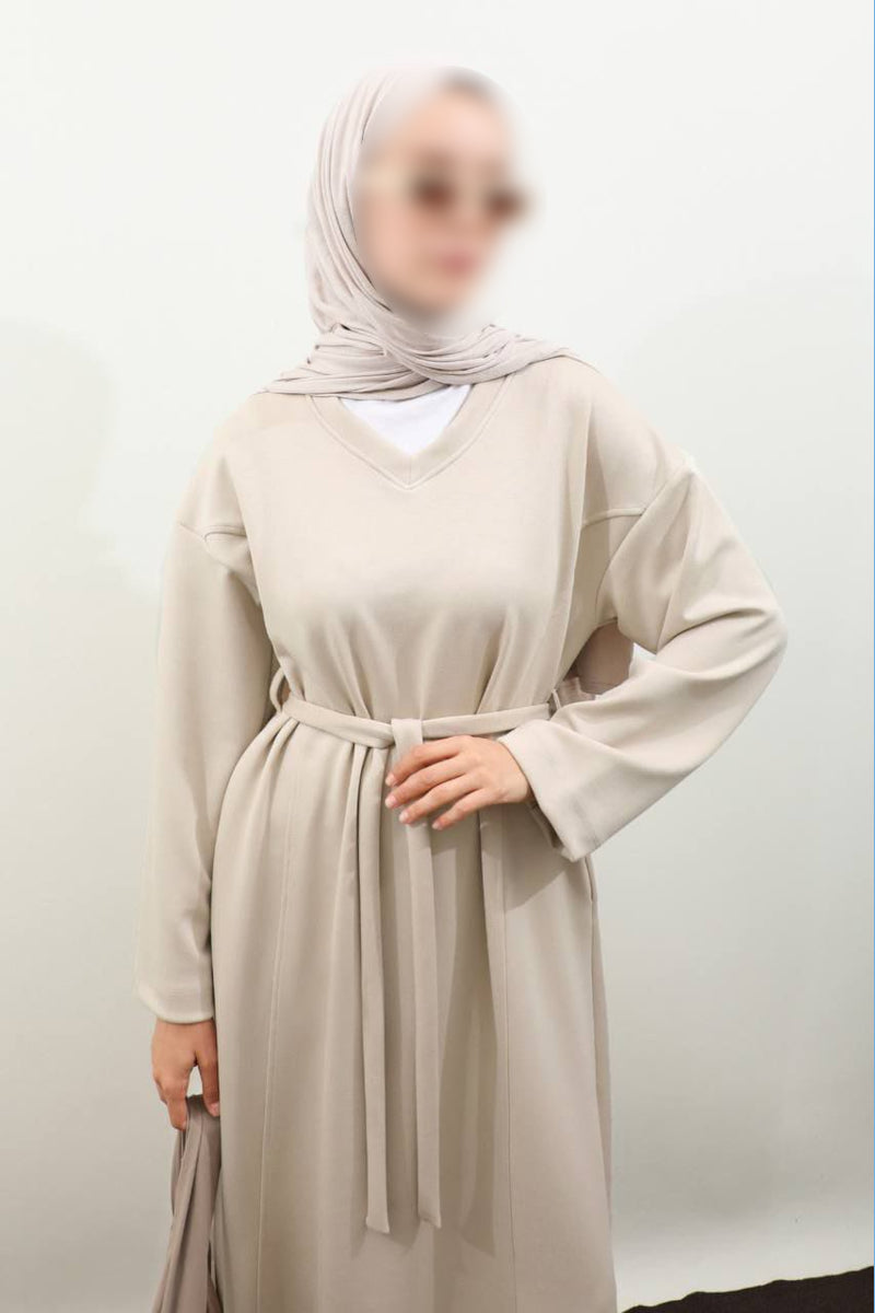 Robe sweat-shirt noire à col V - Crème