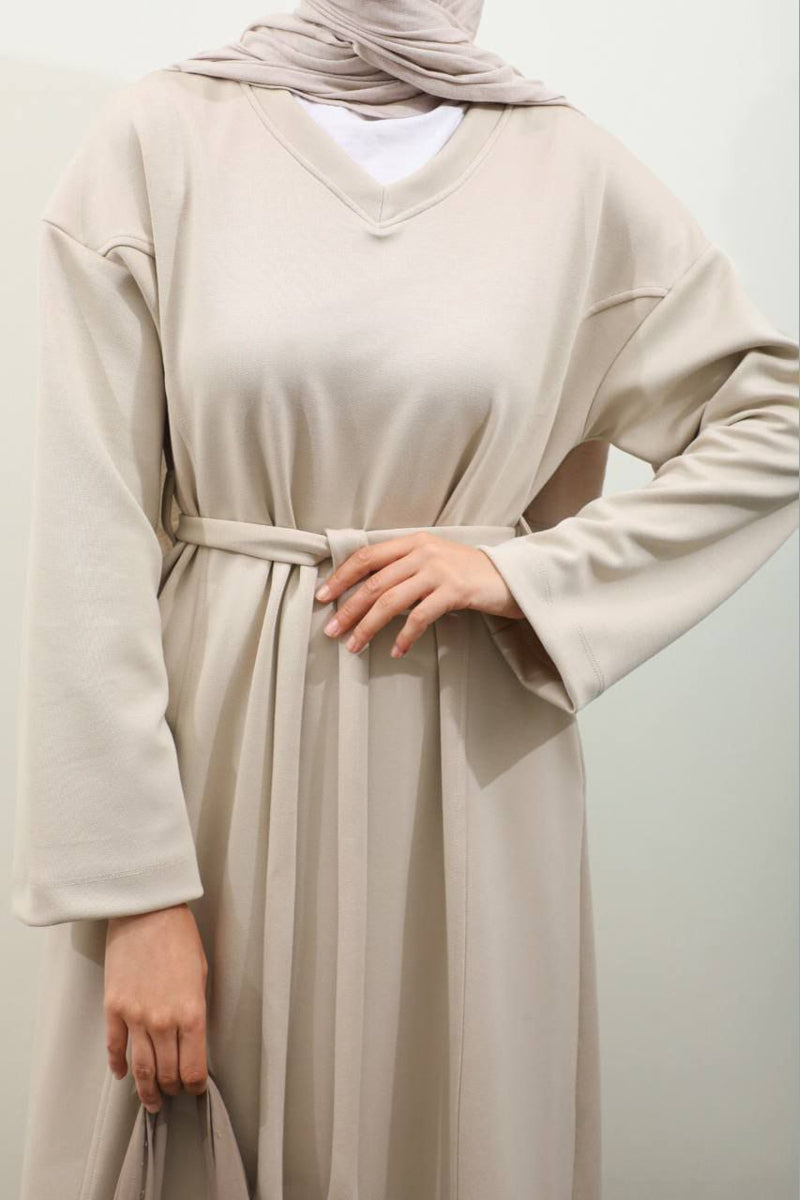 Robe sweat-shirt noire à col V - Crème