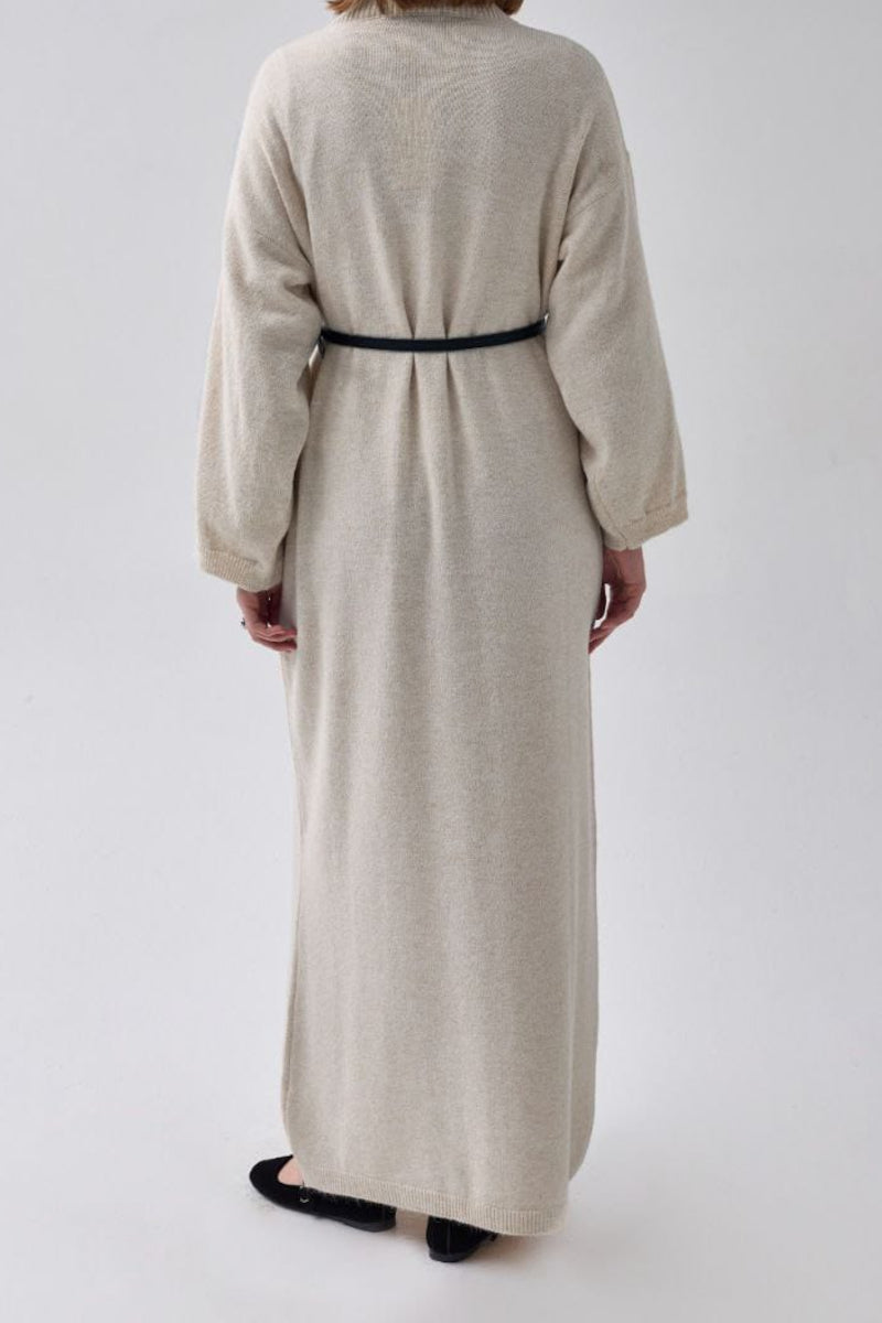 Robe en maille à col V couleur pierre