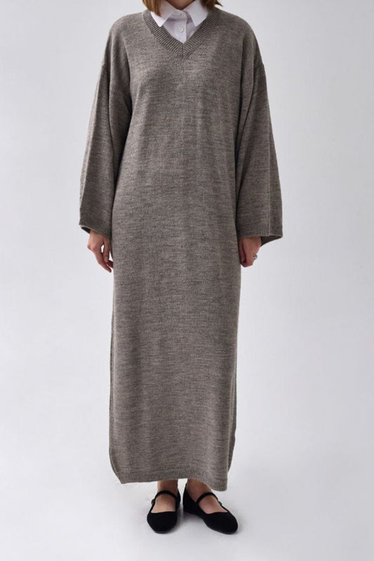 Robe en maille à col V Terre