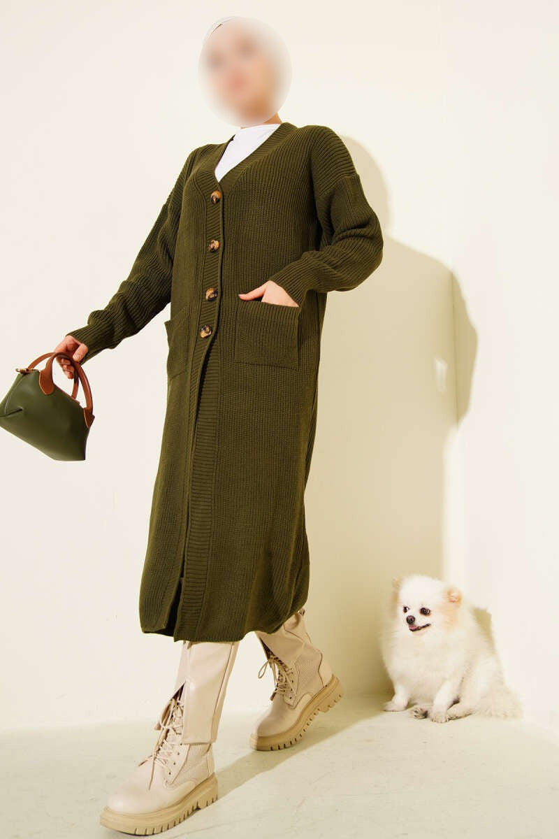 Gilet long kaki avec poche boutonnée