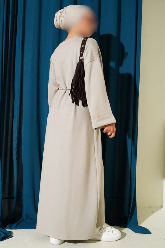 Robe ample à deux manches et ceinture en corde, beige pierre