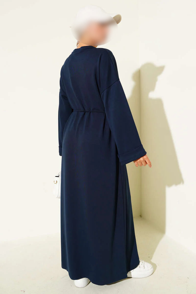 Robe ample à deux manches et ceinture en corde, bleu marine