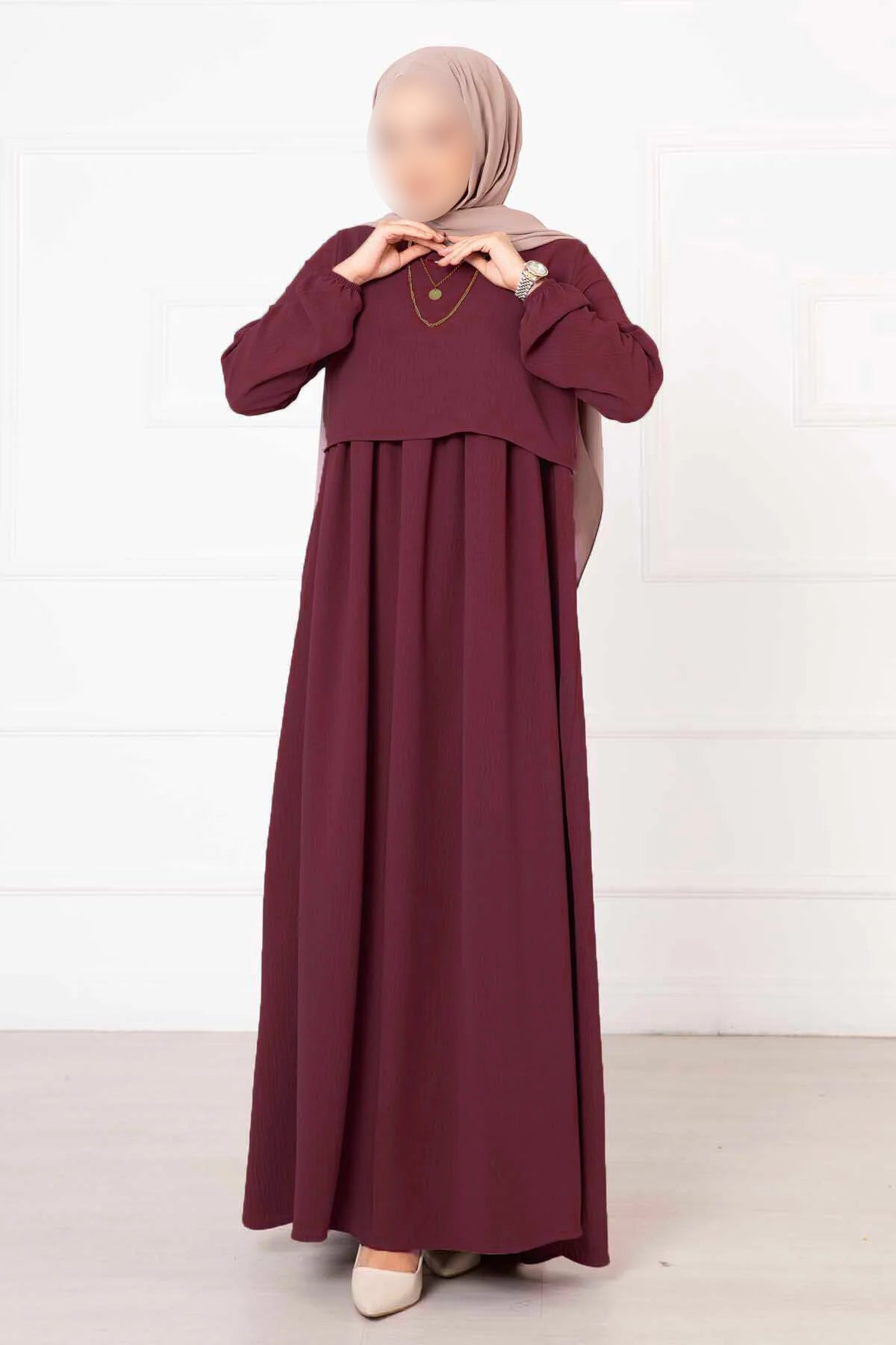 Robe hijab style boléro, rouge bordeaux 