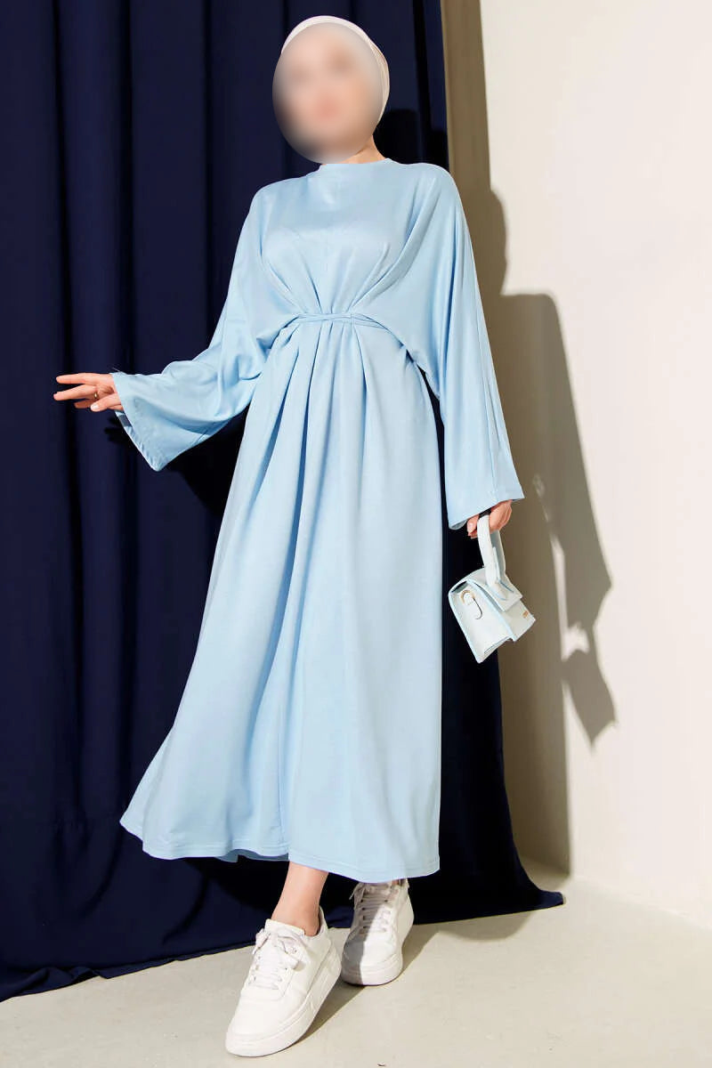 Robe ample à taille élastiquée avec cordon de serrage, bleu clair