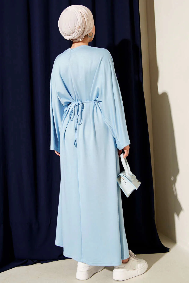Robe ample à taille élastiquée avec cordon de serrage, bleu clair