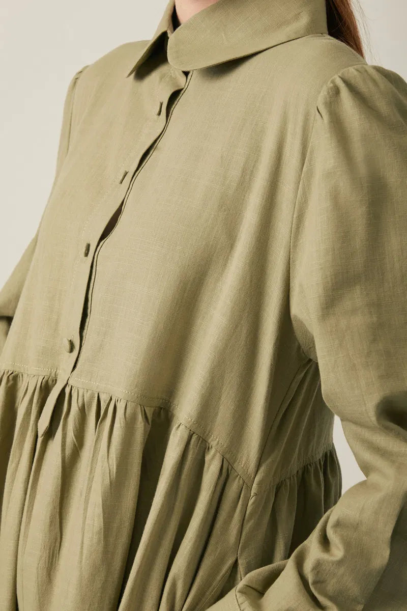 Robe en coton flammé, kaki