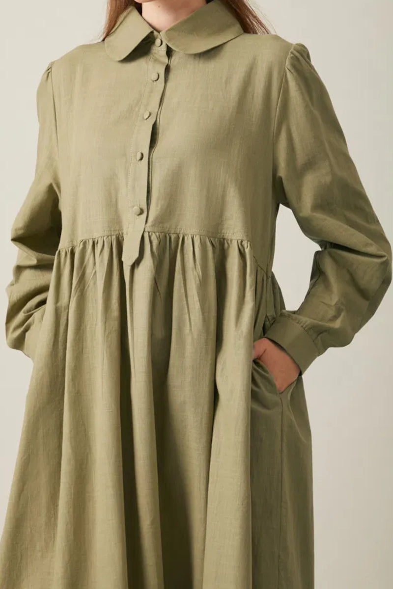 Robe en coton flammé, kaki